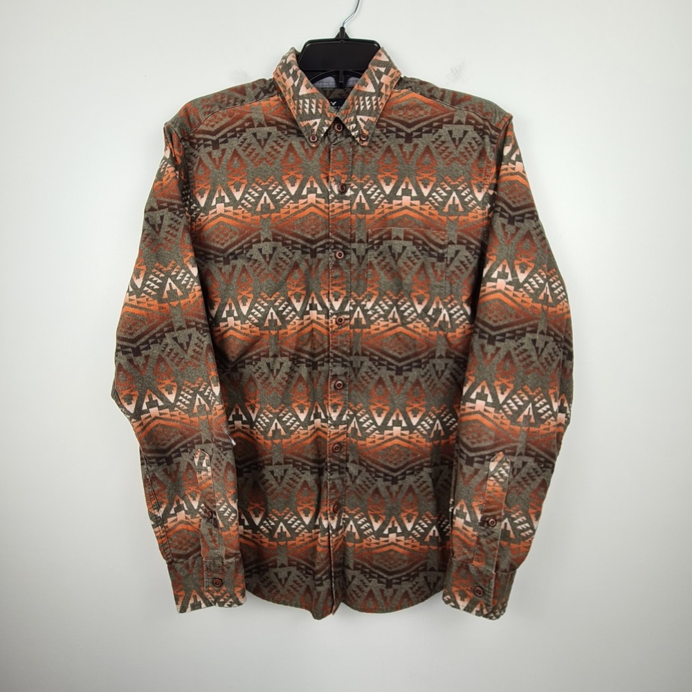 American Eagle Shirt Men's S Seriously Soft Brown Multi‎ Aztec Print Button Up